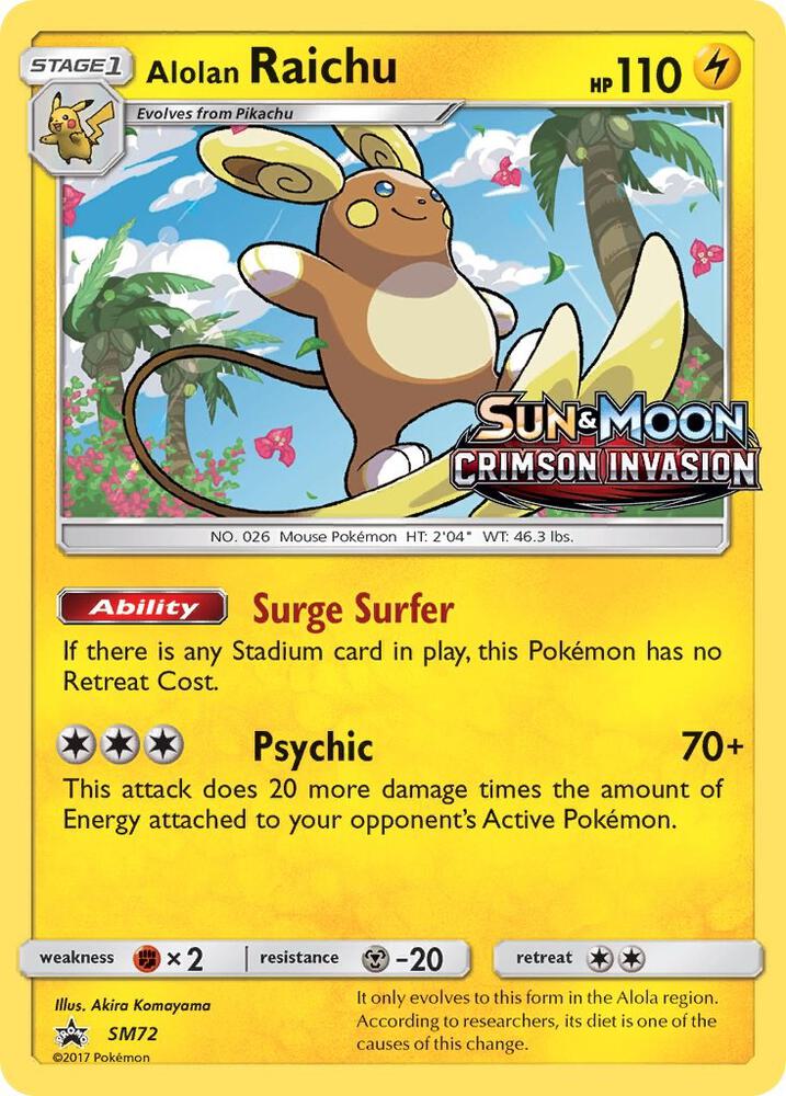 Pokemon Alolan Raichu SM72 SM Black Star Promos