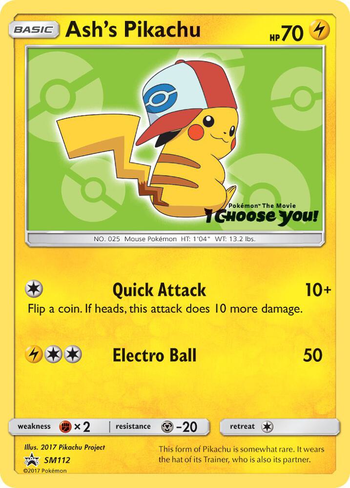 Pokemon Ash's Pikachu SM112 SM Black Star Promos