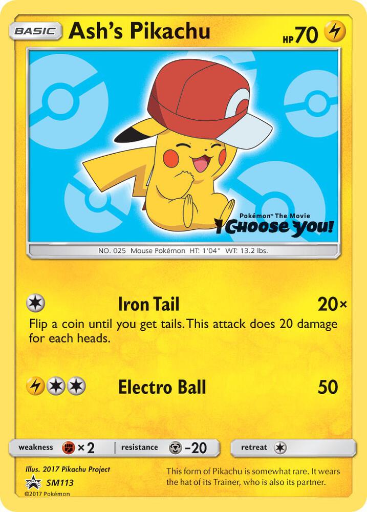 Pokemon Ash's Pikachu SM113 SM Black Star Promos