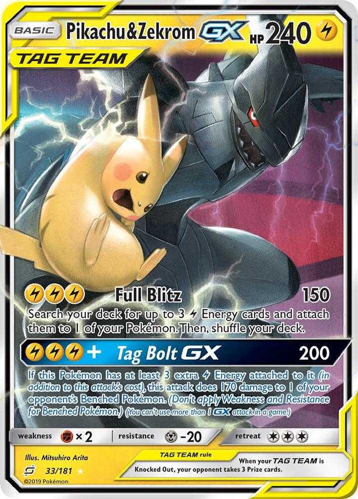 Pokemon Pikachu & Zekrom GX 33/181 Team Up