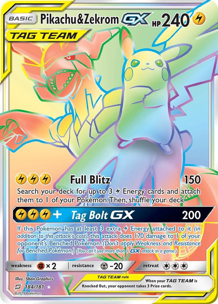 Pokemon Pikachu & Zekrom GX 184/181 Team Up