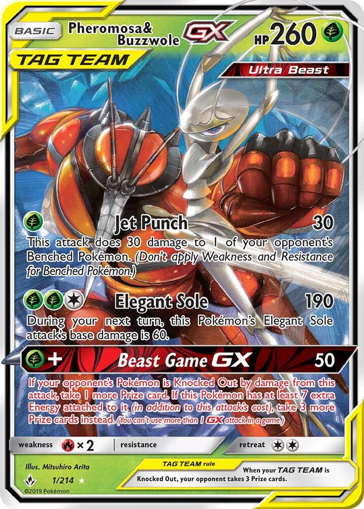 Pokemon Pheromosa & Buzzwole GX 1/214 Unbroken Bonds