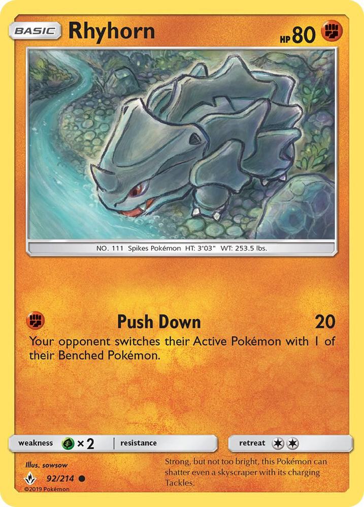 Pokemon Rhyhorn 92/214 Unbroken Bonds