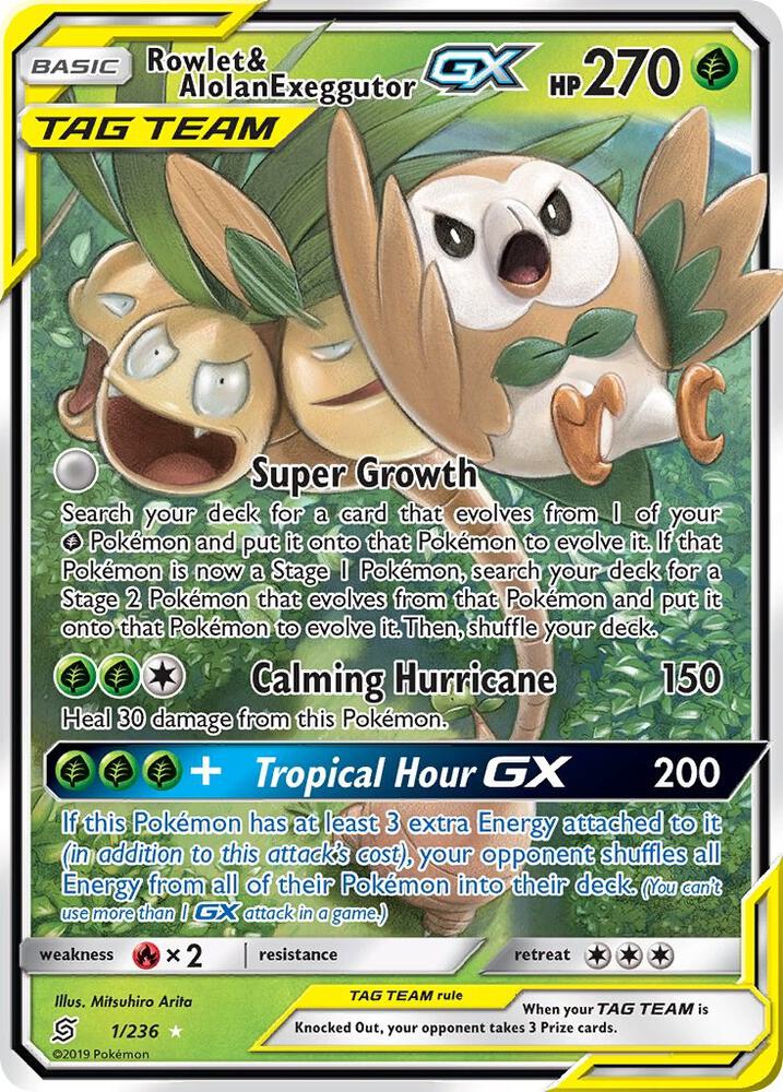 Pokemon Rowlet & Alolan Exeggutor GX 1/236 Unified Minds