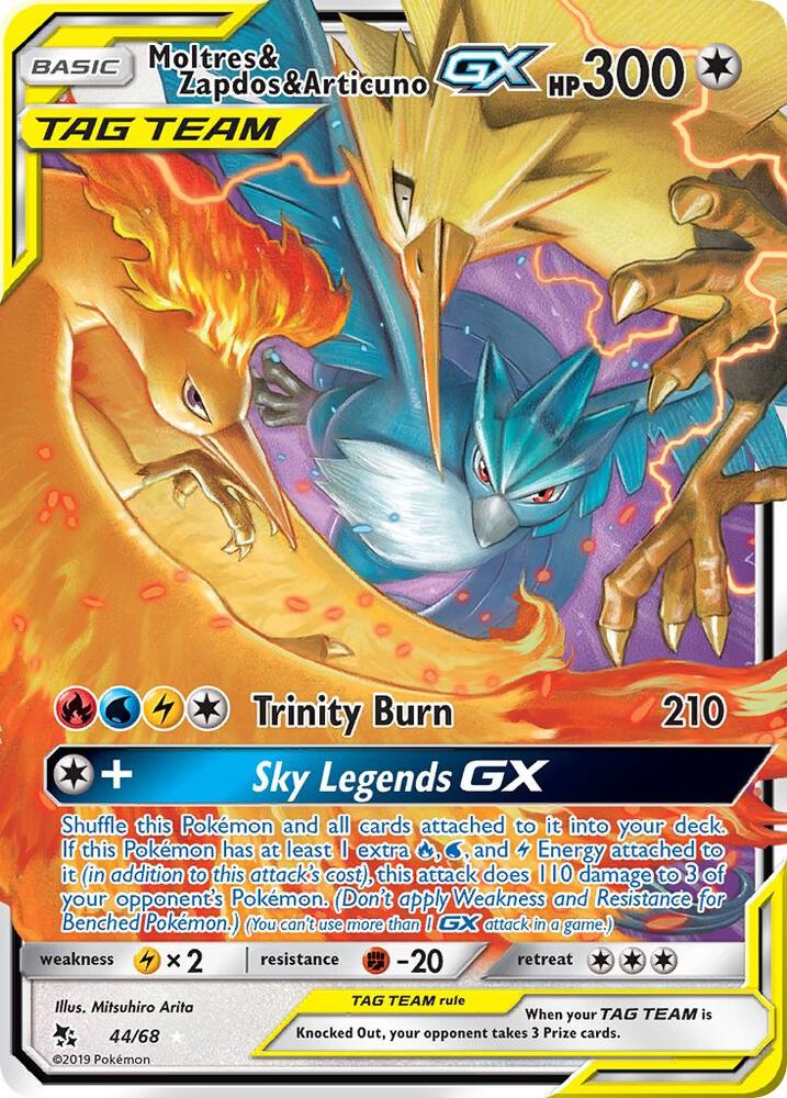 Pokemon Moltres & Zapdos & Articuno GX 44/68 Hidden Fates
