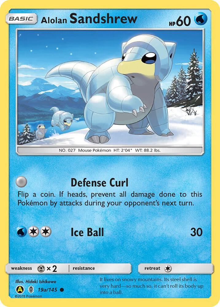 Pokemon Alolan Sandshrew 19a/145 Yellow A Alternate Art