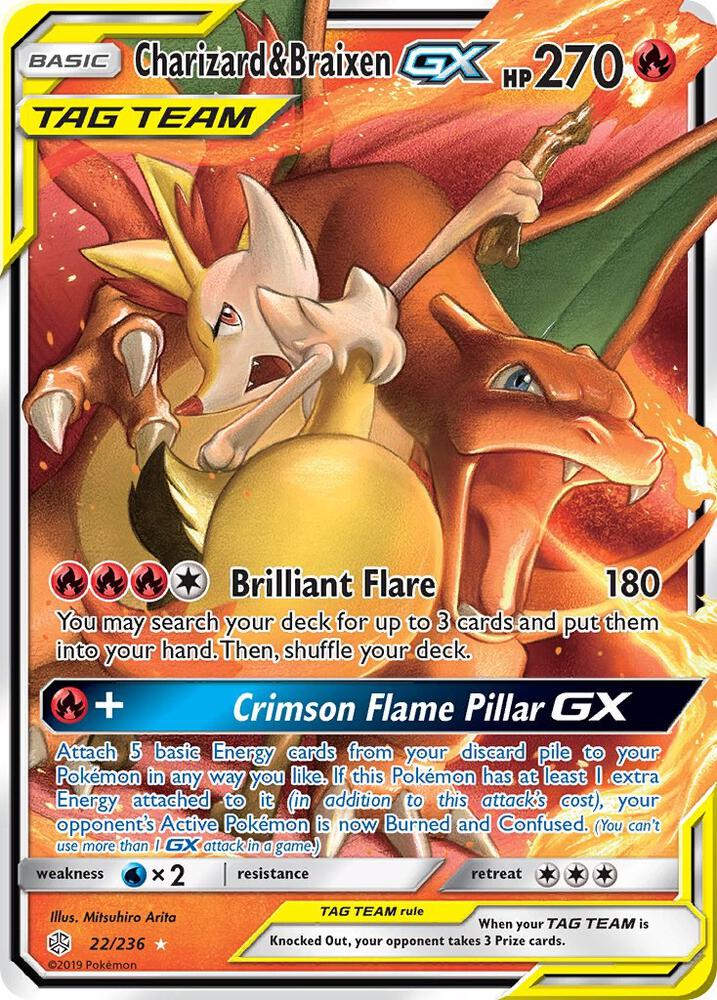 Pokemon Charizard & Braixen GX 22/236 Cosmic Eclipse