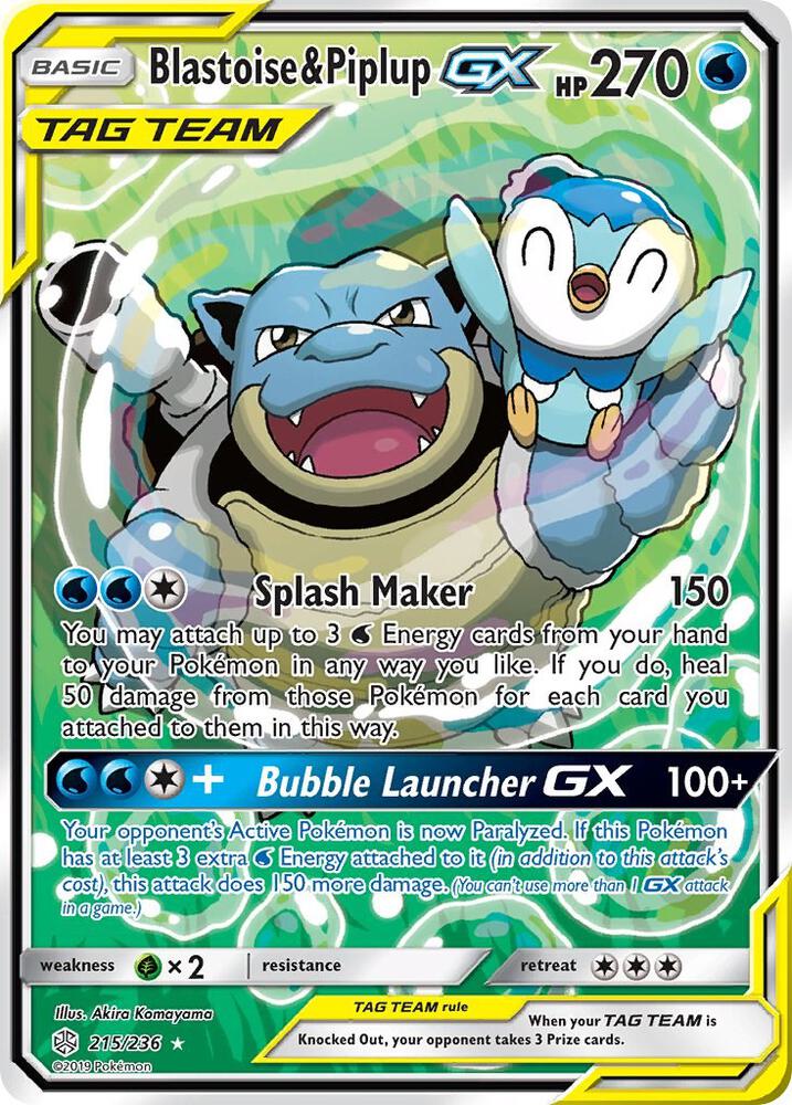 Pokemon Blastoise & Piplup GX 215/236 Cosmic Eclipse