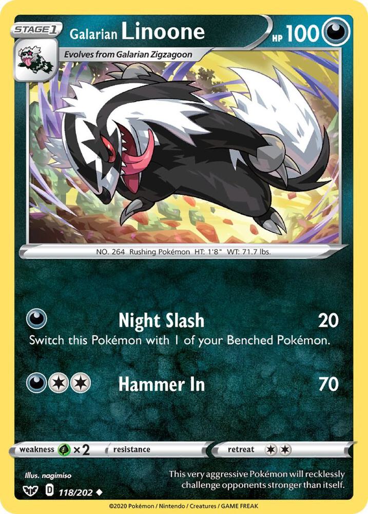 Pokemon Galarian Linoone 118/202 Sword & Shield