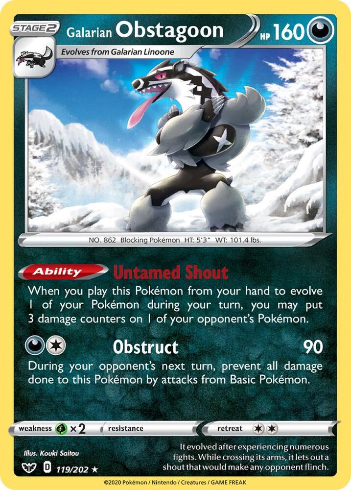 Pokemon Galarian Obstagoon 119/202 Sword & Shield