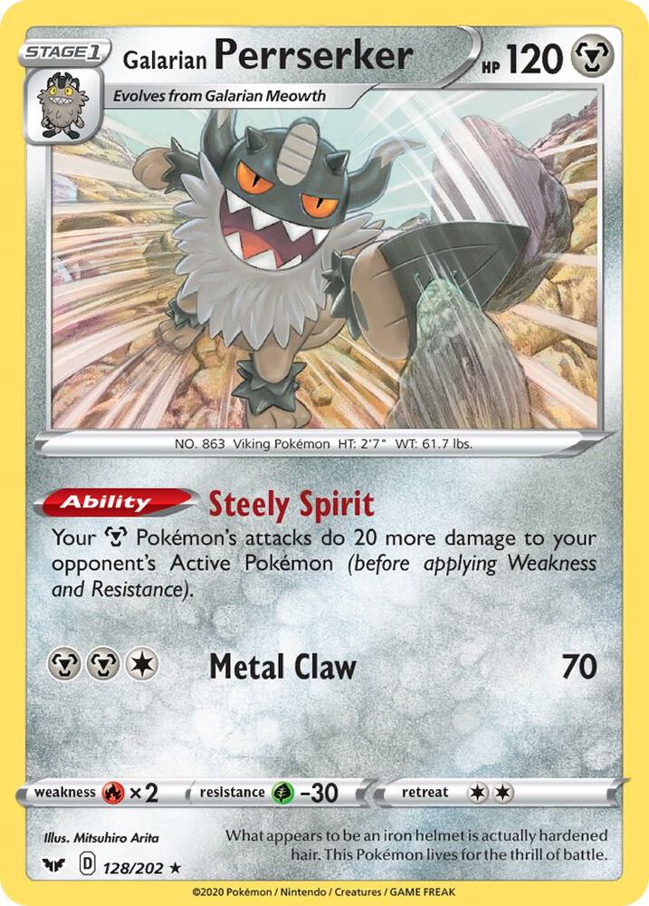 Pokemon Galarian Perrserker 128/202 Sword & Shield