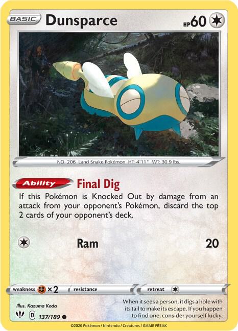 Pokemon Dunsparce 137/189 Darkness Ablaze