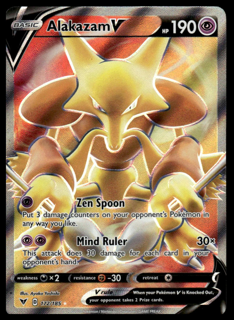 Pokemon TCG Alakazam V (Full Art) #172/185 SWSH04: Vivid Voltage