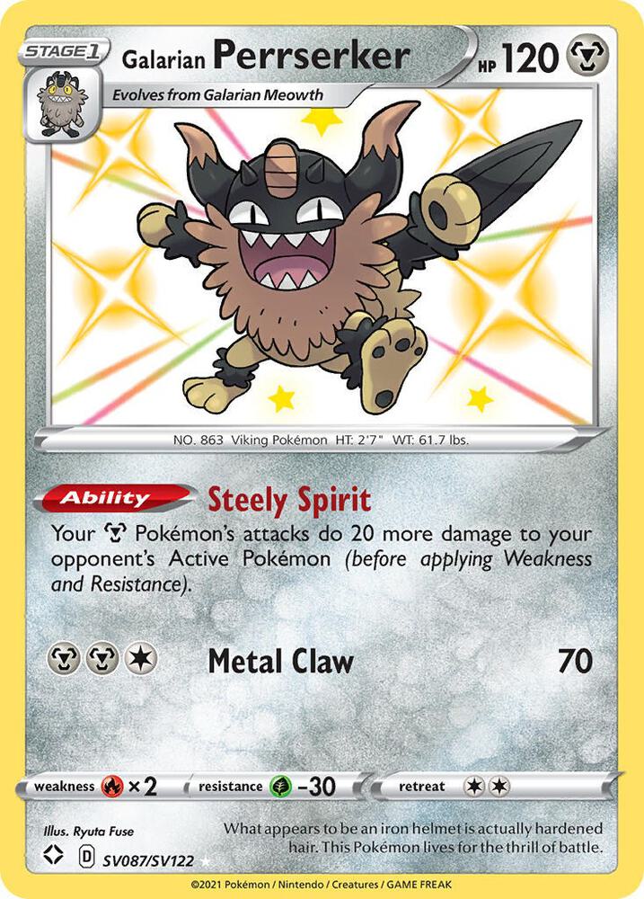 Pokemon Galarian Perrserker SV087/SV122 Shining Fates