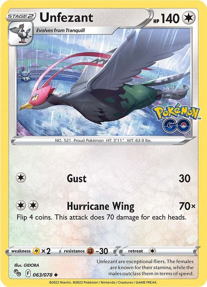 Pokemon Unfezant 63/78 Pokémon GO