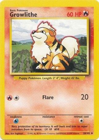 Pokemon Growlithe #28 Base Set