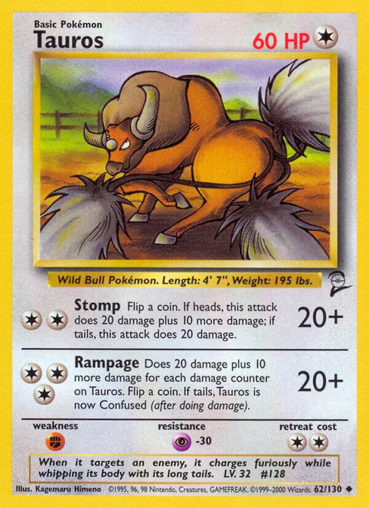 Pokemon Tauros #62 Base Set 2