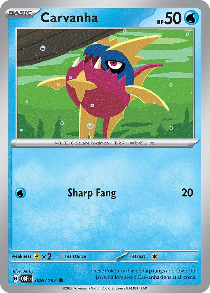 Pokemon Carvanha 46/197 Obsidian Flames