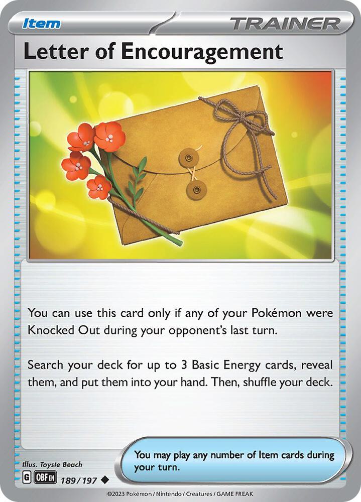 Pokemon Letter of Encouragement 189/197 Obsidian Flames