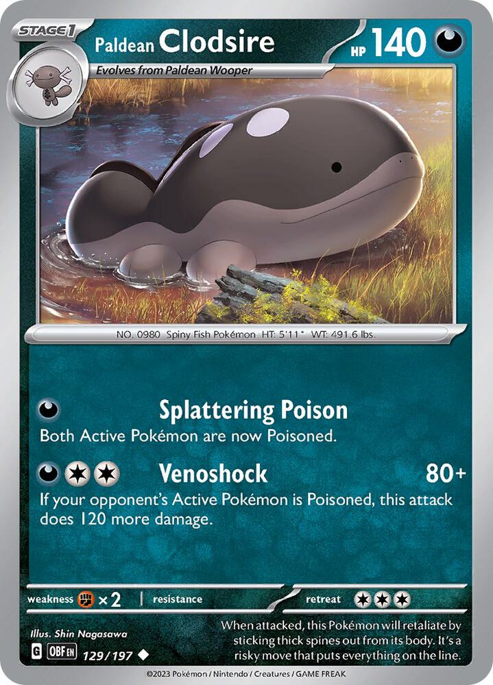 Pokemon Paldean Clodsire 129/197 Obsidian Flames