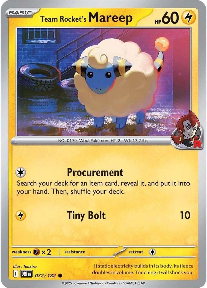 Pokemon Team Rocket's Mareep 72/182 Destined Rivals