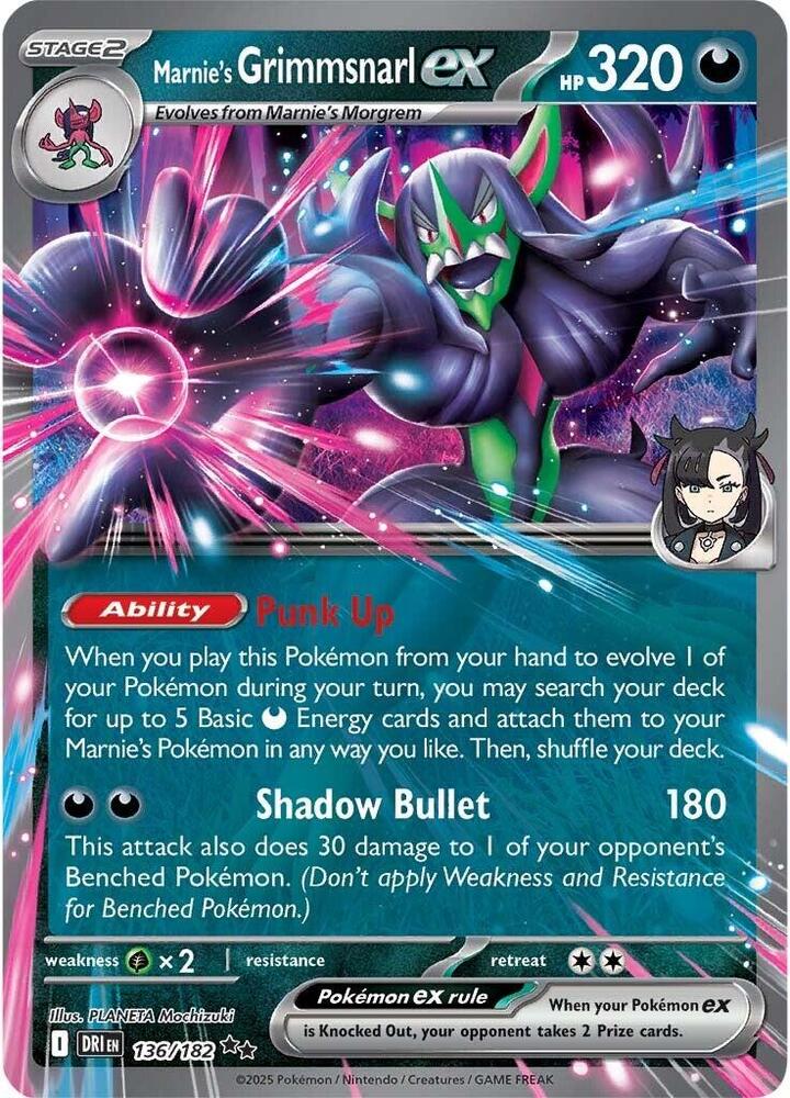 Pokemon Marnie's Grimmsnarl ex 136/182 Destined Rivals