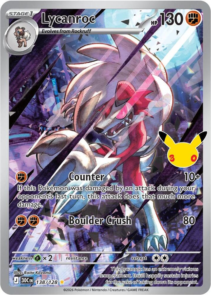 Pokemon Lycanroc 138/128 30th Celebration