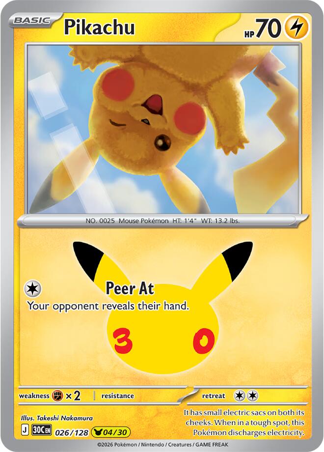 Pokemon Pikachu 026/128 30th Celebration