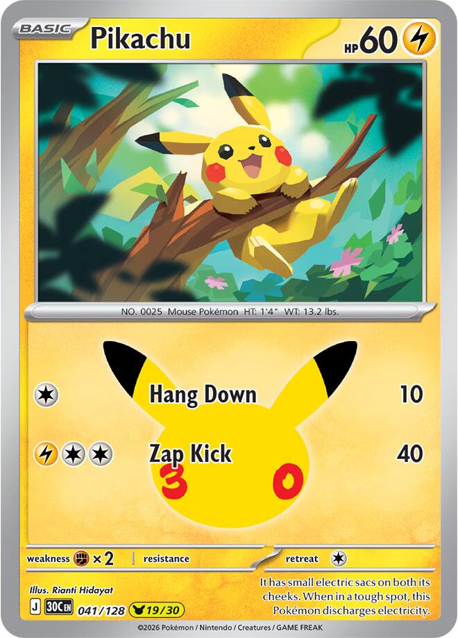 Pokemon Pikachu 041/128 30th Celebration