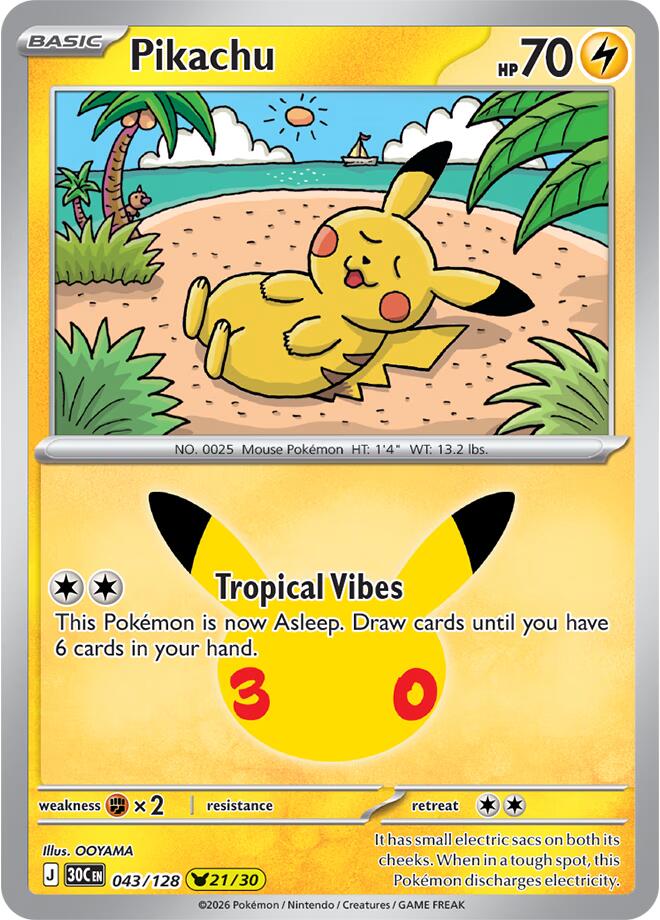 Pokemon Pikachu 043/128 30th Celebration