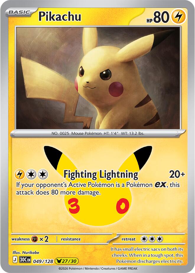 Pokemon Pikachu 049/128 30th Celebration
