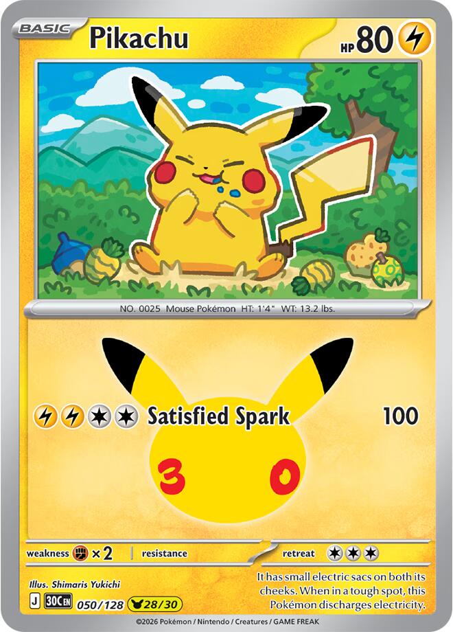 Pokemon Pikachu 050/128 30th Celebration