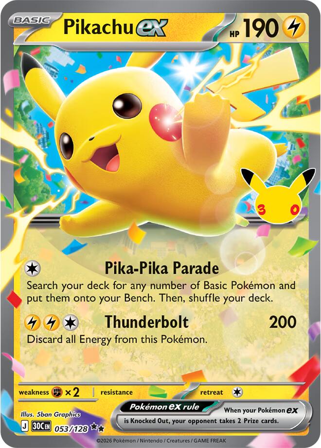 Pokemon Pikachu ex 053/128 30th Celebration