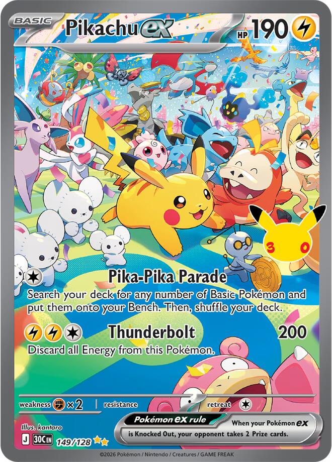 Pokemon Pikachu ex 149/128 30th Celebration