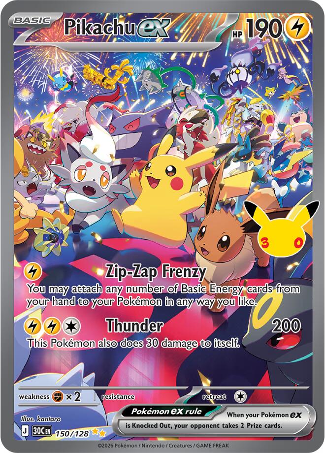 Pokemon Pikachu ex 150/128 30th Celebration