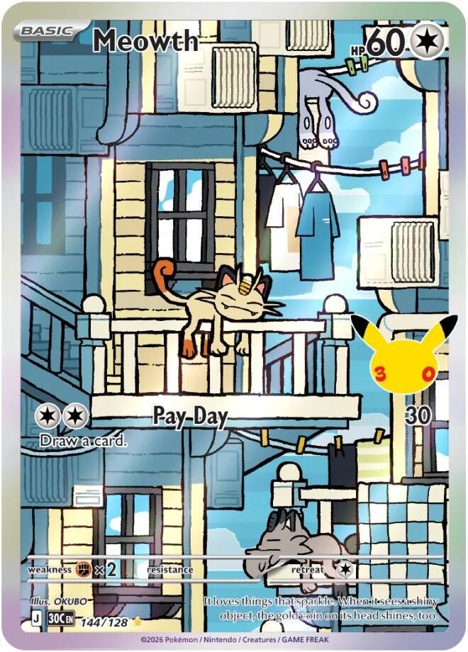 Pokemon Meowth 144/128 30th Celebration
