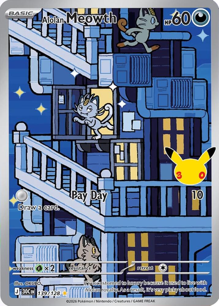 Pokemon Alolan Meowth 139/128 30th Celebration