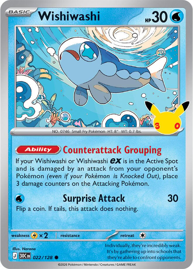 Pokemon Wishiwashi 022/128 30th Celebration