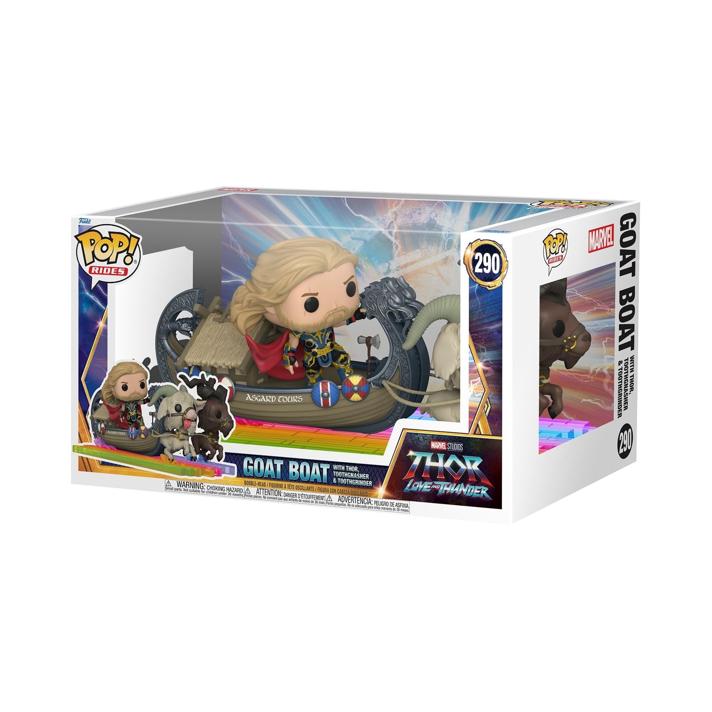Funko Pop! Movies Marvel Thor Love And Thunder Goat Boat With Thor,Toothgnasher,Toothgrinder #290