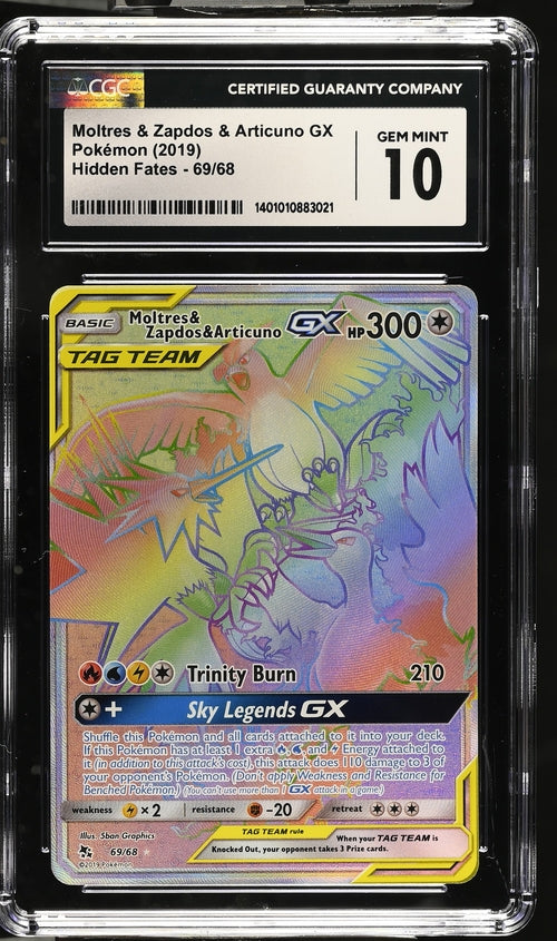 Pokemon Hidden Fates Moltres & Zapdos & Articuno GX Tag Team #69 CGC Graded Gem Mint 10