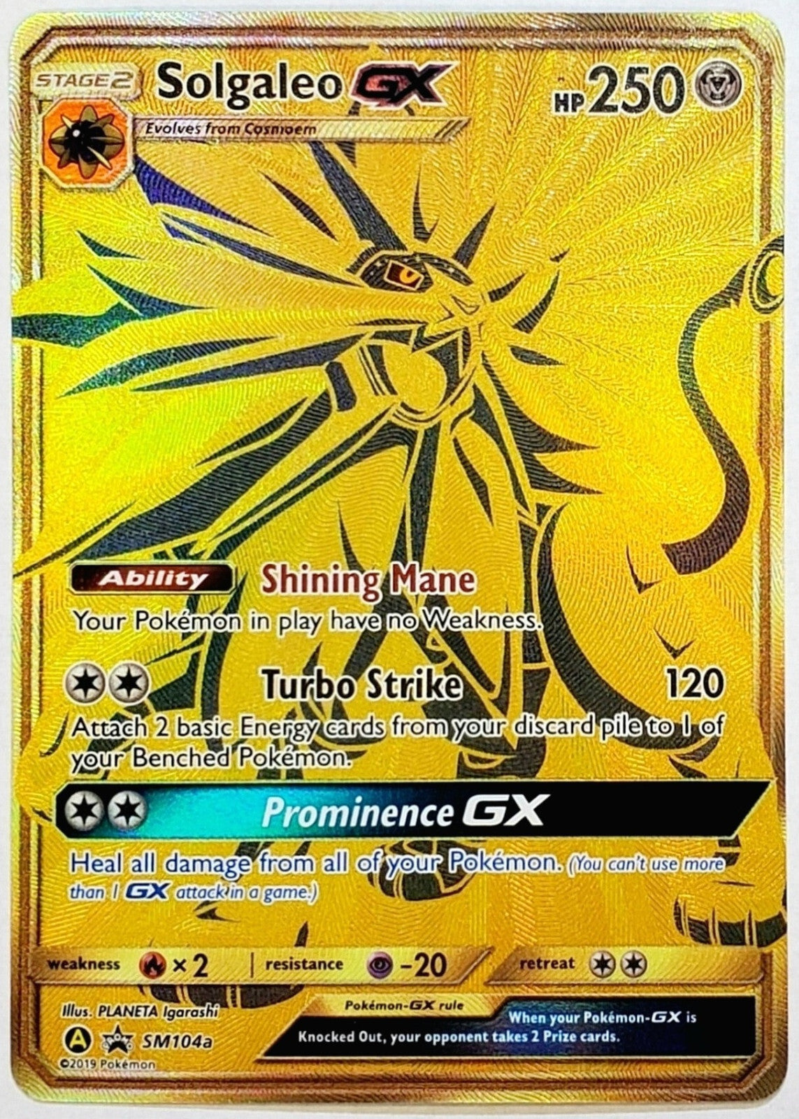 Pokemon Solgaleo GX (Gold) SM104a Yellow A Alternate Art