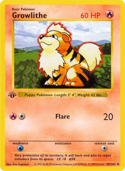 Pokemon Growlithe #28 Base Set