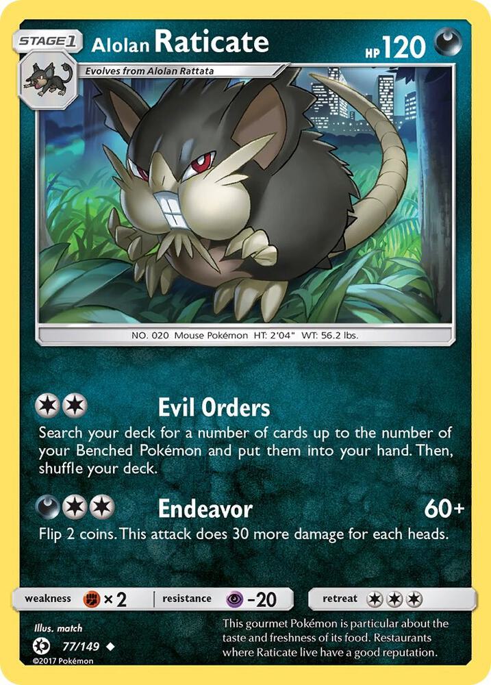 Pokemon Alolan Raticate  77/149  Sun & Moon