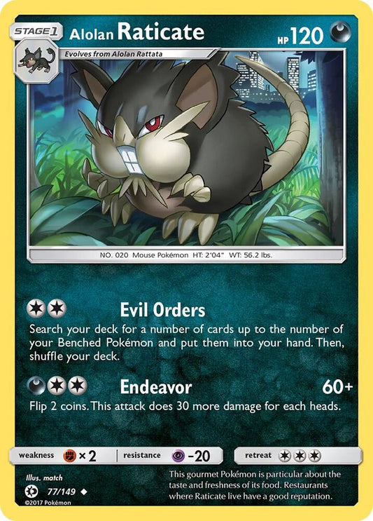 Pokemon Alolan Raticate  77/149  Sun & Moon