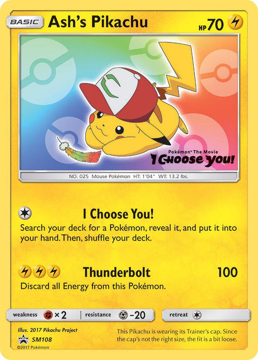 Pokemon Ash's Pikachu SM108 SM Black Star Promos