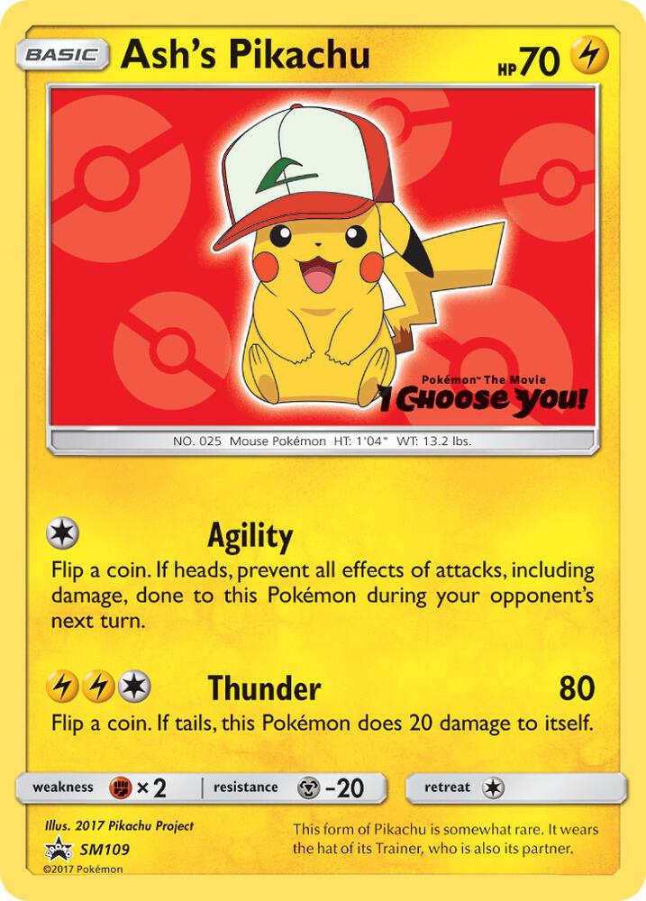 Pokemon Ash's Pikachu SM109 SM Black Star Promos