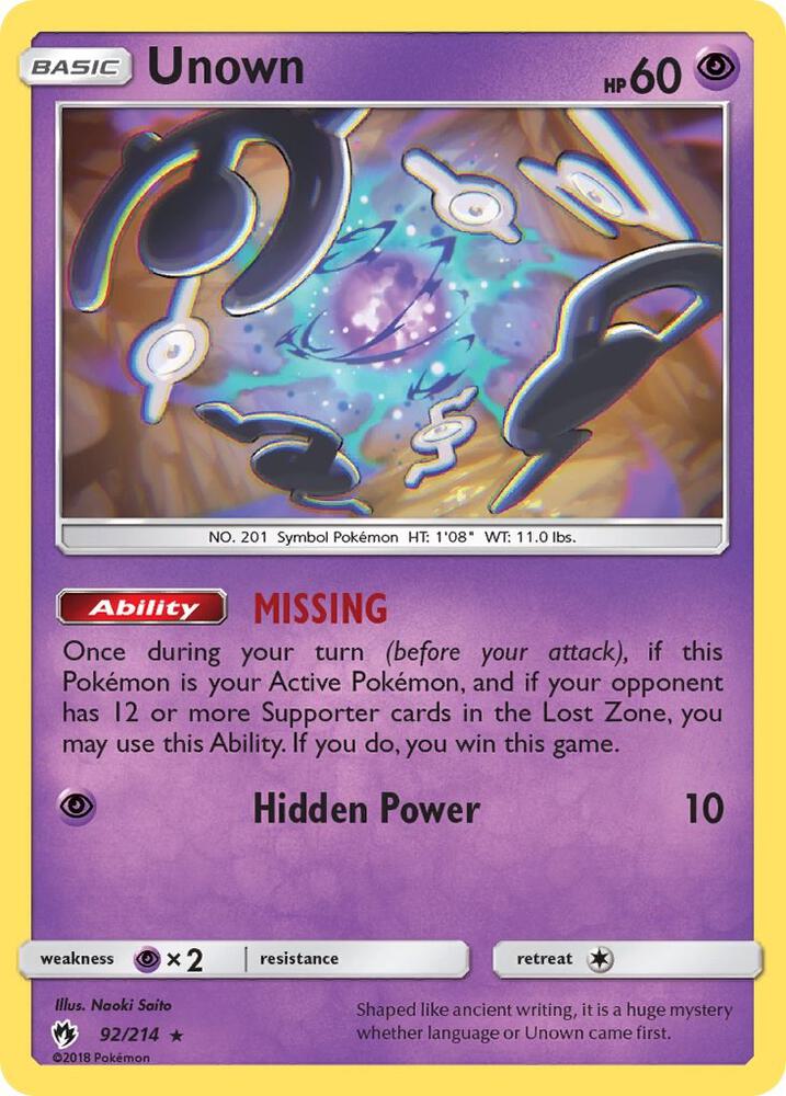 Pokemon Unown 92/214 Lost Thunder