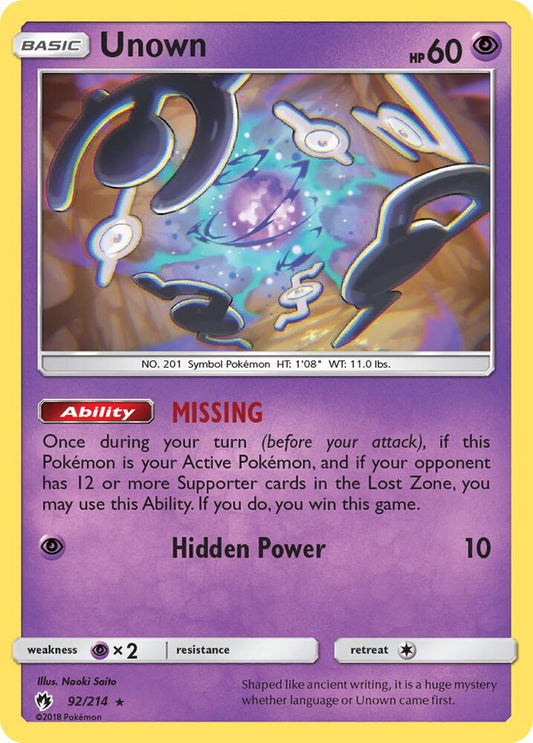 Pokemon Unown 92/214 Lost Thunder