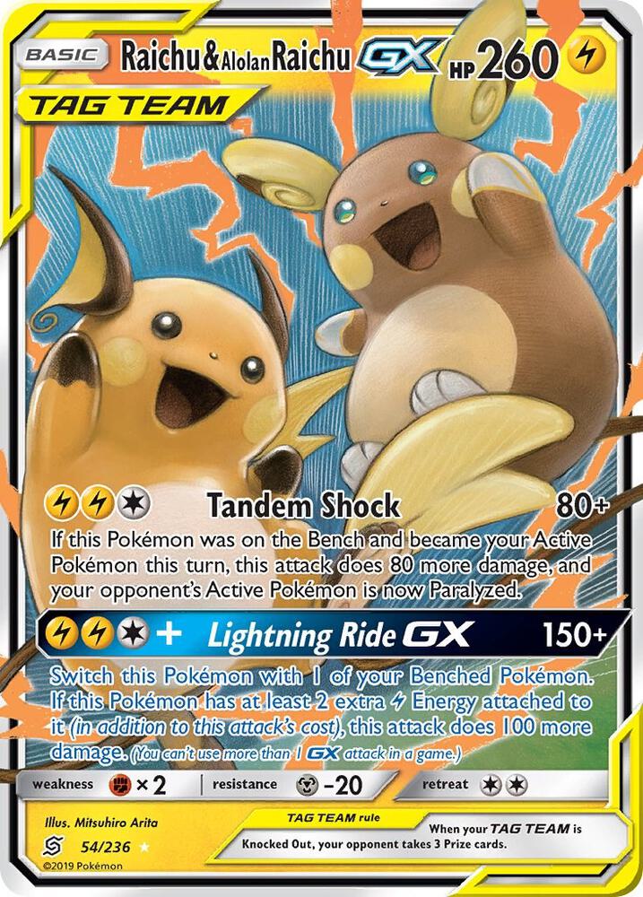 Pokemon Raichu & Alolan Raichu GX 54/236 Unified Minds