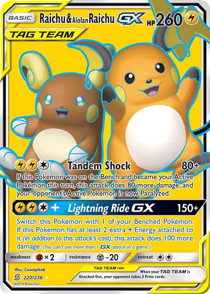 Pokemon Raichu & Alolan Raichu GX 220/236 Unified Minds